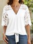 Casual Lace V Neck Plain Loose Tops