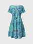 Paisley V Neck Loosen Short Sleeve Knit Dress