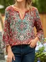 Ethnic Loose V Neck T-Shirt