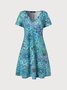 Paisley V Neck Loosen Short Sleeve Knit Dress