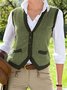 Khaki Vintage Buttoned Cotton-Blend Vest