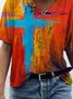 Graffiti Cross Painting Print T-shirt V Neck Casual Shift T-shirt