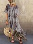 Scoop Neckline Short Sleeve Cotton Weaving Dress