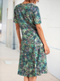 Summer Printed Midi Dress Women Weaving Dress