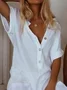 Casual Short Sleeve Solid Pockets Jumpsuits