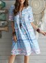 Short Sleeve Boho Floral Cotton-Blend Weaving Dress