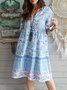 Short Sleeve Boho Floral Cotton-Blend Weaving Dress