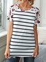 Stripe Print Patchwork Round-neck Short Sleeve Casual T-Shirt
