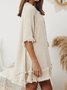 Plain Cotton-Blend Short Sleeve Holiday Weaving Dress
