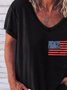 American Flag Star Striped V-Neck T-Shirt Tee