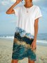Abstract Crew Neck Short Sleeve A-Line Knitting Dress