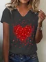 Love V Neck Casual Loosen Short Sleeve T-shirt
