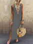 Loosen Vacation Linen Simple  Ethnic V Neck Short sleeve Woven Dress