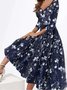 Elegant V Neck Floral Swing Dresses