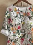Floral Crew Neck Buttoned Tops