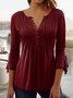Casual Plain V Neck Tops