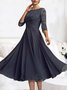 Wedding party Lace Chiffon zip seven Sleeve midi Dress Plus Size