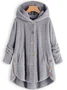 Cozy Long Sleeve Fleece Hooded Fuzzy Asymmetrical Hem Button Teddy Bear Coat