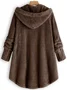 Cozy Long Sleeve Fleece Hooded Fuzzy Asymmetrical Hem Button Teddy Bear Coat