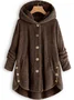 Cozy Long Sleeve Fleece Hooded Fuzzy Asymmetrical Hem Button Teddy Bear Coat