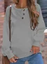 Casual Plain Button Loose Sweatshirt