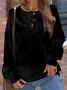 Casual Plain Button Loose Sweatshirt