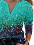 Casual Ombre Loose V Neck Top