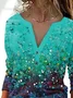 Casual Ombre Loose V Neck Top