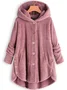 Cozy Long Sleeve Fleece Hooded Fuzzy Asymmetrical Hem Button Teddy Bear Coat