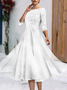 Wedding party Lace Chiffon zip seven Sleeve midi Dress Plus Size