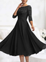 Wedding party Lace Chiffon zip seven Sleeve midi Dress Plus Size