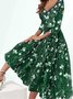 Elegant V Neck Floral Swing Dresses