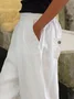Plain Buttoned Cotton Linen Pants