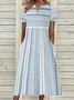 Women Short Sleeve Maxi Dress V-neck Striped Dress