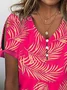 Leaf V Neck Casual Buttoned T-Shirt