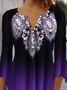 Womens V Neck Button Up  Ethnic Print Casual  Blouse
