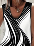 Casual Black And White Colorblock V Neck Tank Top