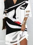 Loose Casual V Neck Abstract Dress