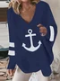 Casual Sea Loose V Neck Sweatshirt