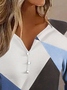 Casual Crew Neck Color Block Loose T-Shirt