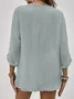 V Neck Cotton-Blend Linen Plain Blouse