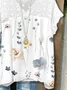 V Neck Chiffon Loose Casual Floral Shirt