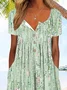 Buttoned Crew Neck Loose Casual Dress