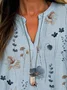 Floral Linen Shirt Collar Loose Blouse