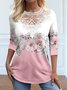 Lace Crew Neck Casual Shirt