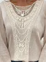 Casual Lantern Sleeve Crew Neck Lace Shirt