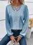 Casual Lantern Sleeve Crew Neck Lace Shirt