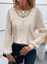 Casual Lantern Sleeve Crew Neck Lace Shirt