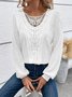 Casual Lantern Sleeve Crew Neck Lace Shirt