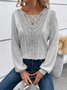 Casual Lantern Sleeve Crew Neck Lace Shirt